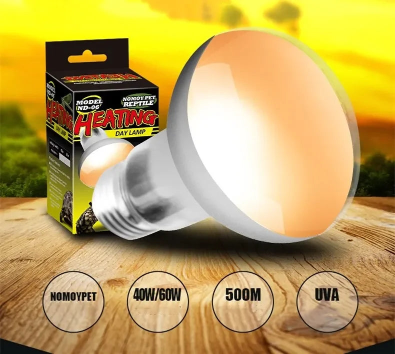 Reptile 40W/60W UVA UVB Sun Light Intense Basking Spot Simulated Natural Sunlight Reptile Heating Lamp for Lizard Snake Turtle