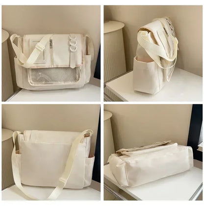 College Style Crossbody Bag with Ribbon Large Capacity for Class Book Carrying Mailman Bag Girls Bow JK Shoulder Ita Bag Handbag