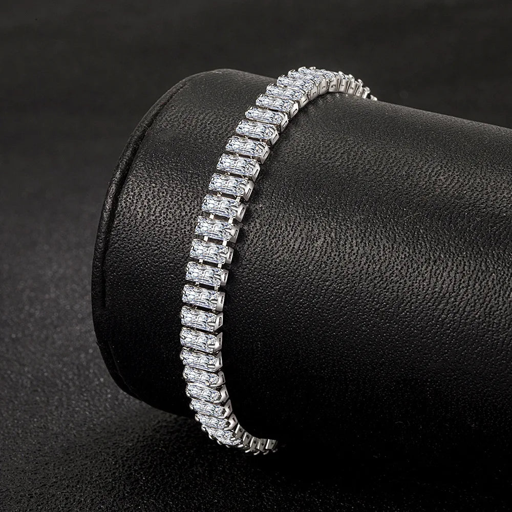 Noble 925 Sterling Silver Bracelet Elegant Zircon Crystal Fine Jewelry For Women Girl Engagement Wedding Glamour 18CM