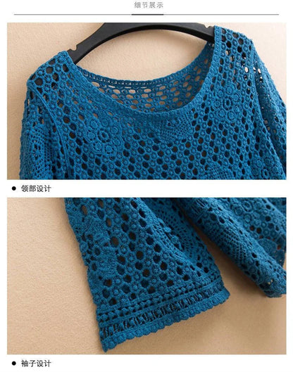 Women's Summer Short Jacket 2025 New Pullover Round Neck Knit Female Sweater Top Loose Fashion Hollowing Out Ladies Lace Tops