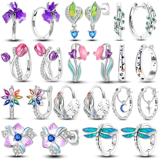 925 Sterling Silver Earrings Jewelry Hoop Flower Ear Studs Campanula Sparkling Pave Earring Wedding Gift For Women Anniversary