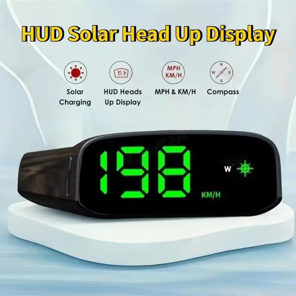 Solar HUD Head-up Display HD LED Car Speedometer Solar+Type-C Dual Charging Overspeed Alarm Safe Driving Universal Accessories