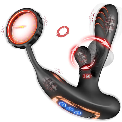 360° Circular Kneading Anal Vibrator Male Prostate Massager with Cock Ring 3 in 1 L-Shaped Vibrators Adult Anal Sex Toy for Gay