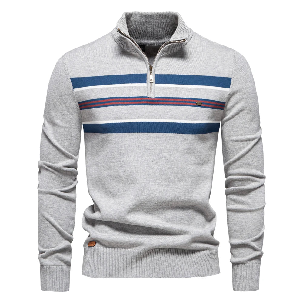 AIOPESON Mens Mock Neck Cotton Pullover Knit Sweaters Casual Business Strip Ribbed Turtleneck Sweaters for Men