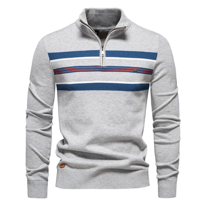 AIOPESON Mens Mock Neck Cotton Pullover Knit Sweaters Casual Business Strip Ribbed Turtleneck Sweaters for Men