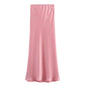 KONDALA Vintage Satin Solid Long Skirts Women High Waist Elastic Silky Skirts Fashion 2025 Spring Elegant Straight Skirts