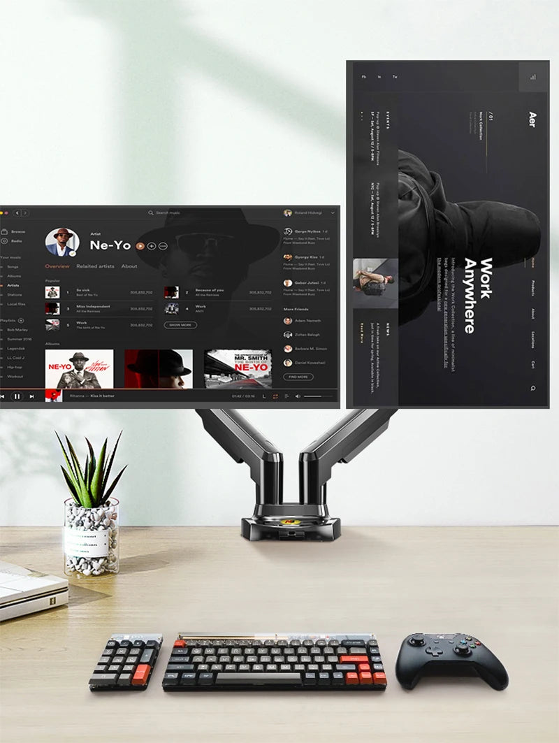 Desktop NB F160 + FP-2 Gas Spring Dual Arm for 17"-27" Monitor Holder + 10"-17" Laptop Support Air Press Mount Stand Load 2-9kg