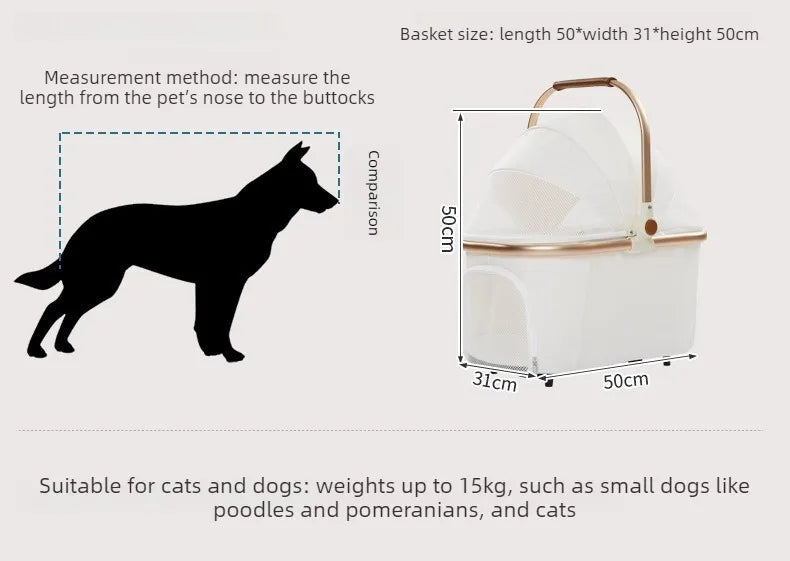 Foldable Dog Stroller Milk White PU Waterproof High Landscape Pet Stroller Outdoor Travel Pet Trolley Bearing Weight 15 KG