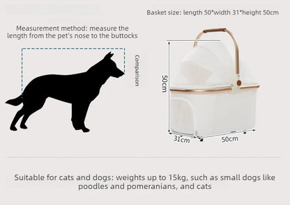 Foldable Dog Stroller Milk White PU Waterproof High Landscape Pet Stroller Outdoor Travel Pet Trolley Bearing Weight 15 KG