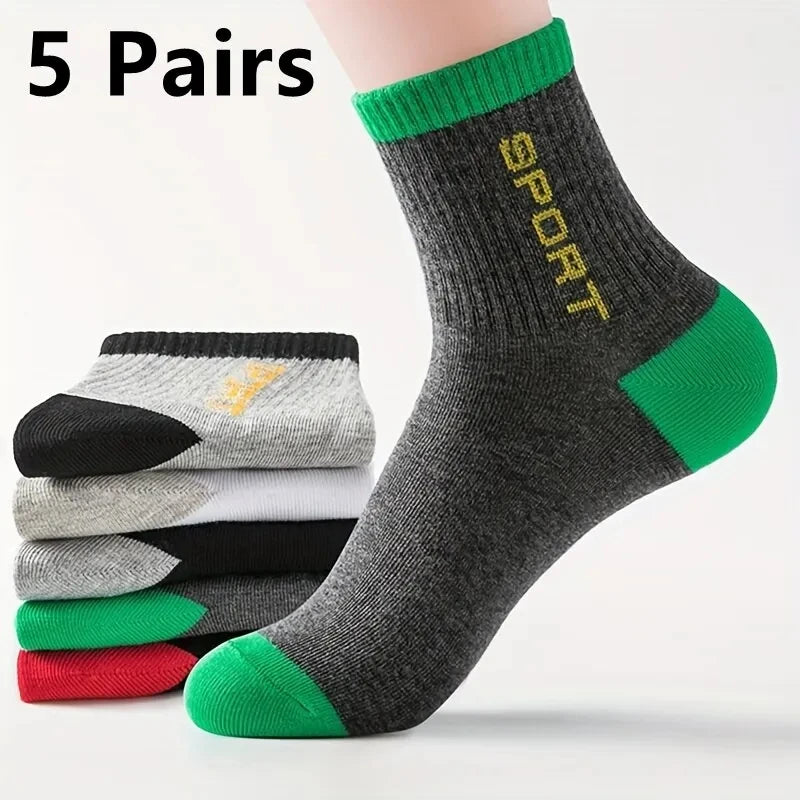 5 Pairs Socks MEN'S Mid-calf Spring and Autumn Sports Sweat Anti-odor MEN'S Socks Thin Sports Socks