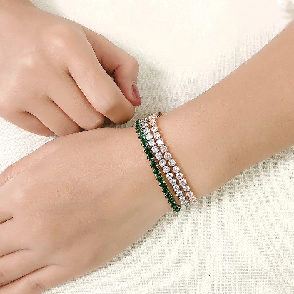 Adjustable Colorful Birthstone Tennis Bracelets for Women 4MM Crystal Bangle Female Hand Chain Trend Jewelry Accessories H133