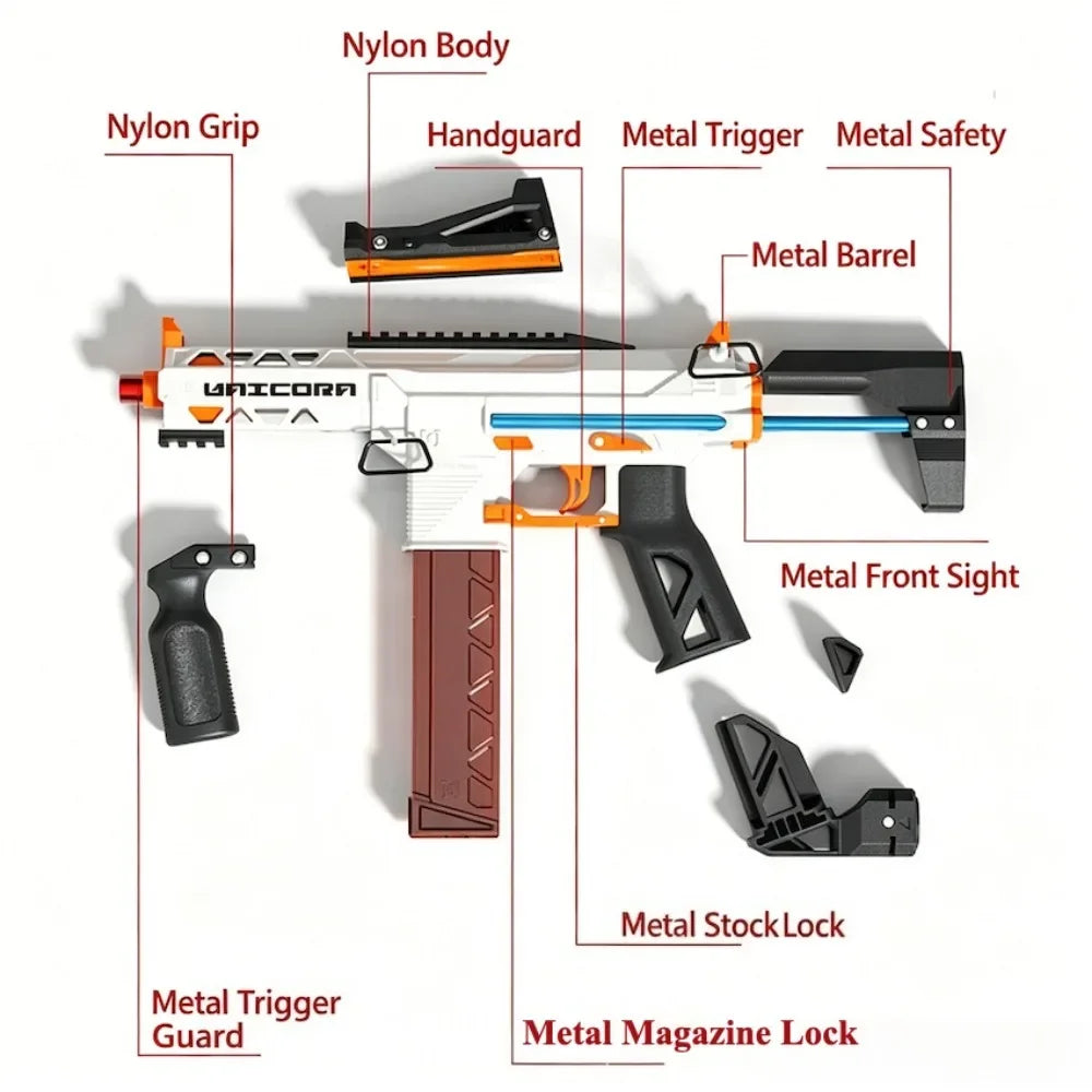 KM9 Unicorn Nylon Soft Powder Launcher Handheld Adult Soft Powder Gun Toy Model Birthday Holiday Gift