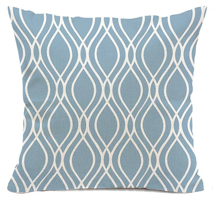 Lake blue white geometric linen pillowcase sofa cushion cover home decoration can be customized for you 40x40 45x45 50x50 60x60