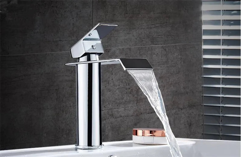 Basin Faucet Gold and White Waterfall Faucet Brass Bathroom Faucet Bathroom Basin Faucet Mixer Tap Hot and Cold Sink Faucet