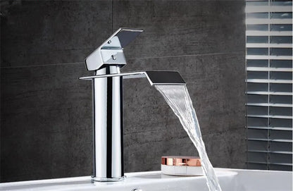 Basin Faucet Gold and White Waterfall Faucet Brass Bathroom Faucet Bathroom Basin Faucet Mixer Tap Hot and Cold Sink Faucet