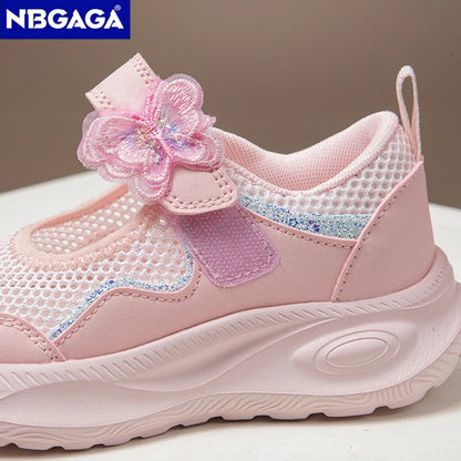 Summer Casual Shoes For Girls Mesh Breathable Children's Sneakers Cute Pink Anti-slippery Student Walking Footwear