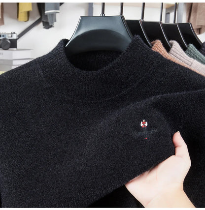 Light luxury brand round neck sweater knitted plush thicken warm pullover cartoon character embroidery fashion golf men's wear