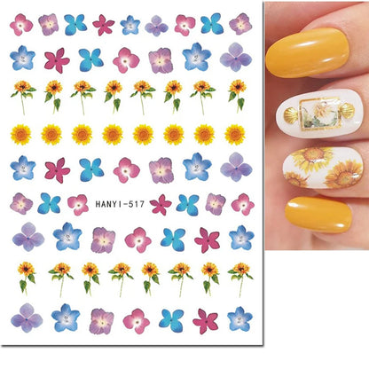 3d Nail Art Decals Elegant White RoyalBlue Roses Flowers Adhesive Sliders Nail Stickers Decoration For Nail Manicure