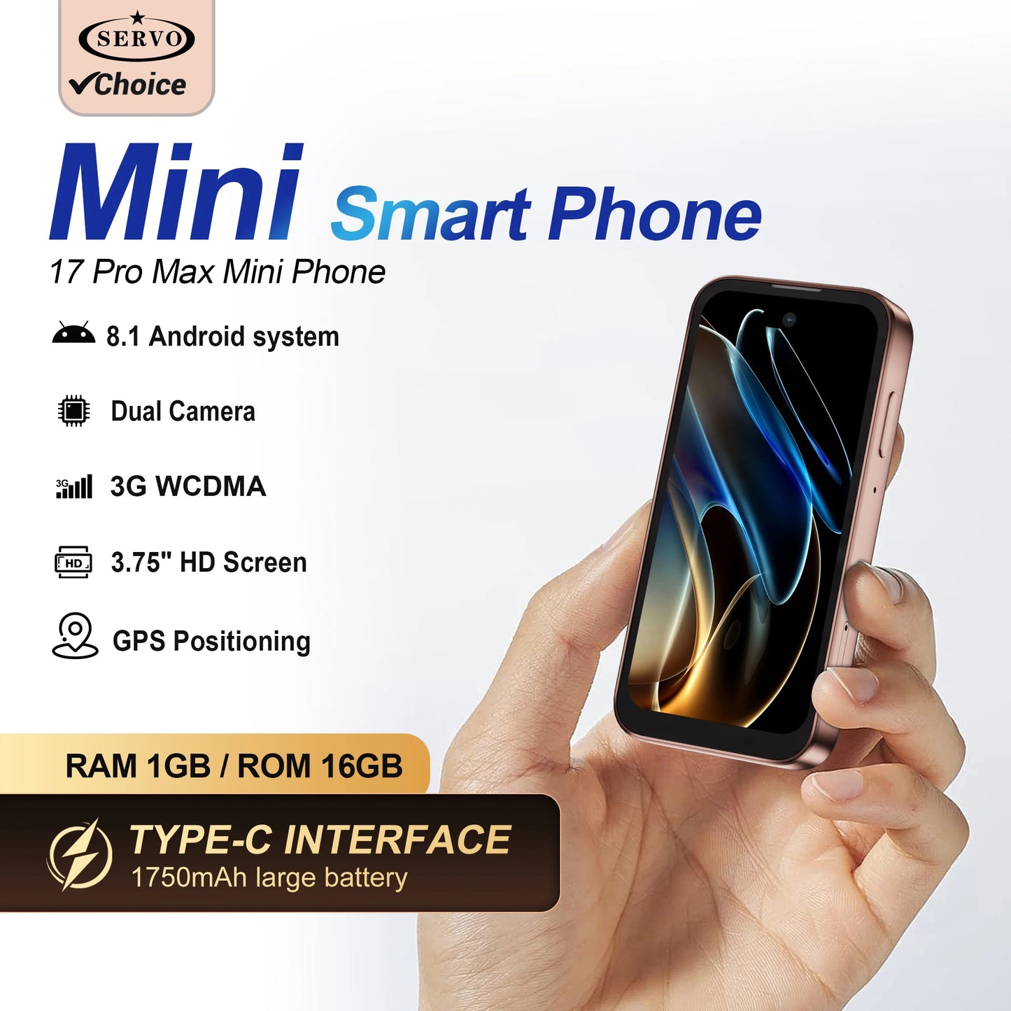 2026 SERVO Mini Smartphone 3G WCDMA 3.75" Display Android System 16GB ROM Play Store Small Smart Mobile Phones Dual SIM Standby