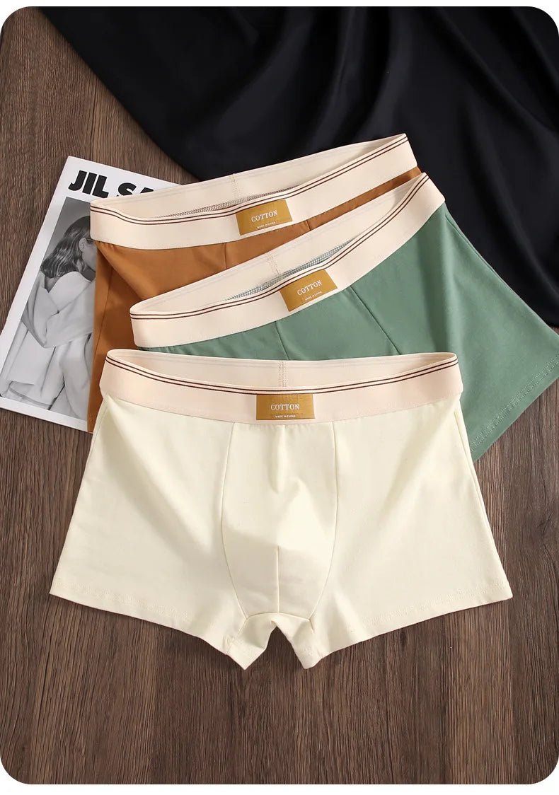 1/3Pcs Set Solid Color Men's Boxer Shorts Breathable Cotton Elastic Boyshorts Antibacterial 7A Level Comfortable Male Underwear