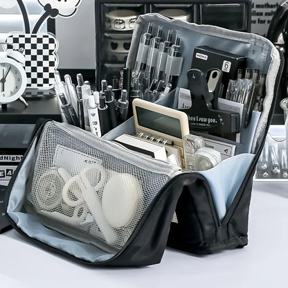 Washable Pencil Case Organizer, Large Capacity Multi Compartment Mesh Pocket Storage Bag for School Office Travel, Unisex Gift