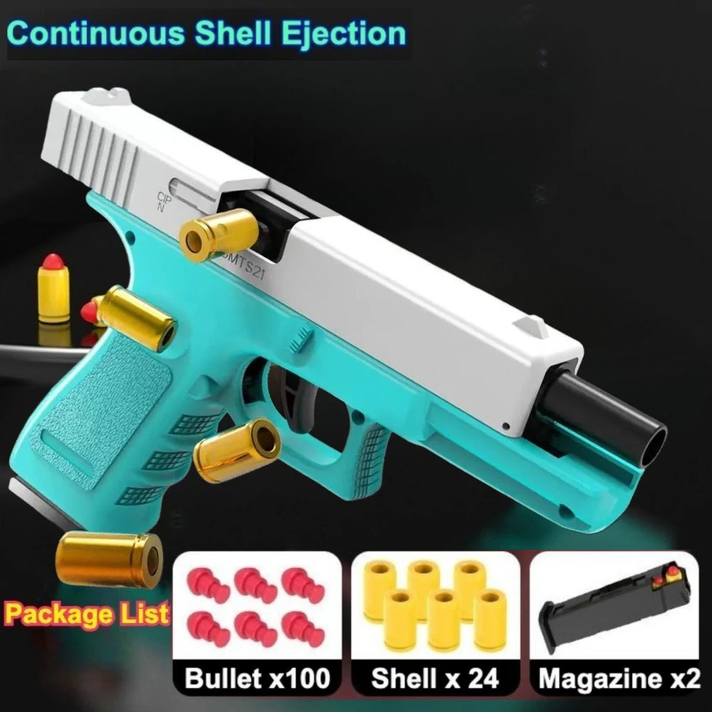 Mechanical G17 Soft Bullet Toy Gun Shell Throwing Continuous Firing Launcher Model Outdoor Sports Shooting Games for Children