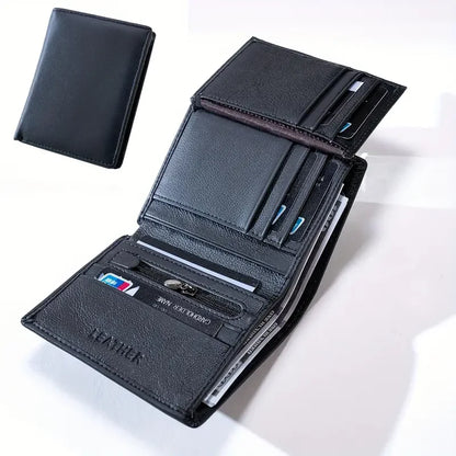 Mens Wallet Genuine Leather RFID Blocking Vintage Vertical Short Credit Card Holder Coin Purse Money Bag Slim Travel Gift