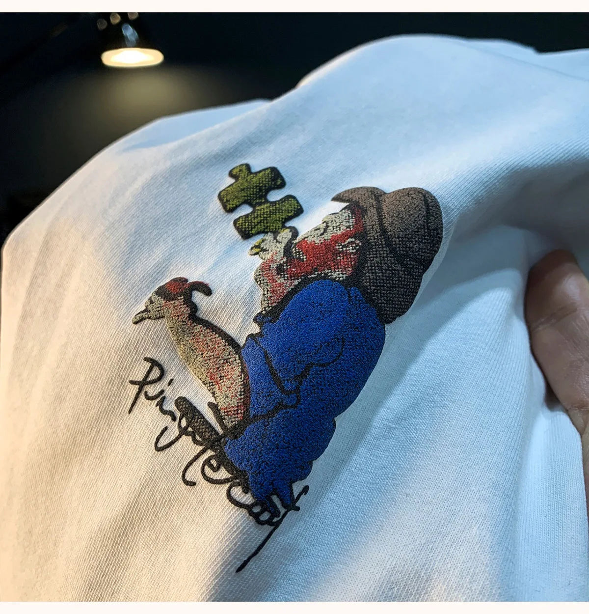 Fashionable men's T-shirt trend abstract artistic print summer loose combed cotton comfortable short sleeved top