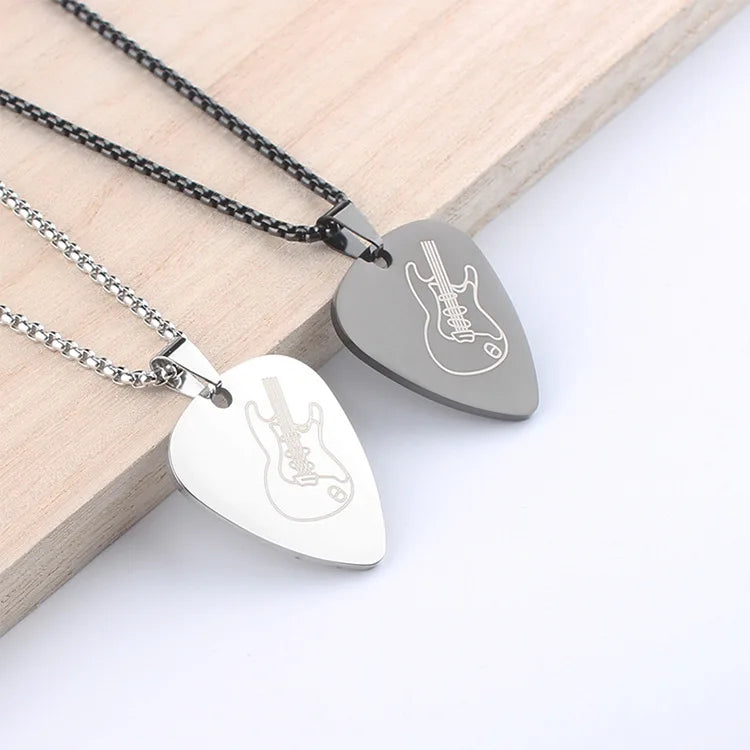 WLP Fashion Guitar Pick Personalized Pendant Stainless Steel Necklace for Men Women Custom Text Pattern Collar Necklace Jewelry
