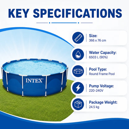 INTEX 366x76cm Round Frame Swimming Pool 6503L Above Ground Family Pool with 2006L/h Filter Pump 220-240V