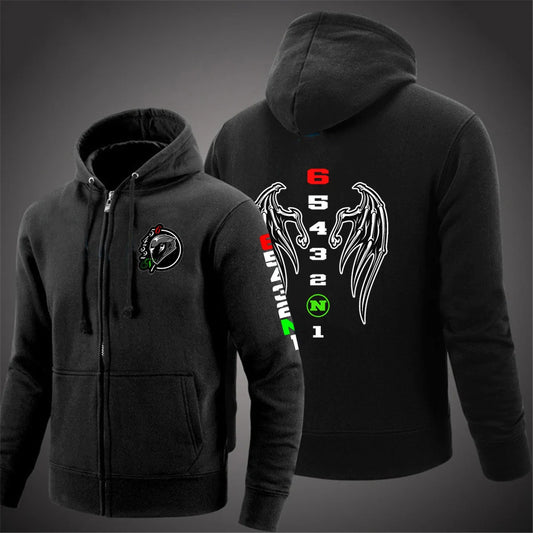 2025 Spring Autumn Men's Manual Transmission 1N23456 Motorcycle Logo Printed Popular Cardigan Classic Solid Color Hooded Hoodies