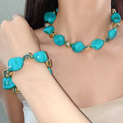 Multicolor Irregular Acrylic Beaded Bangles for Women Geometric Smudge String Bracelet Beach Vacation Style Couple Jewelry W