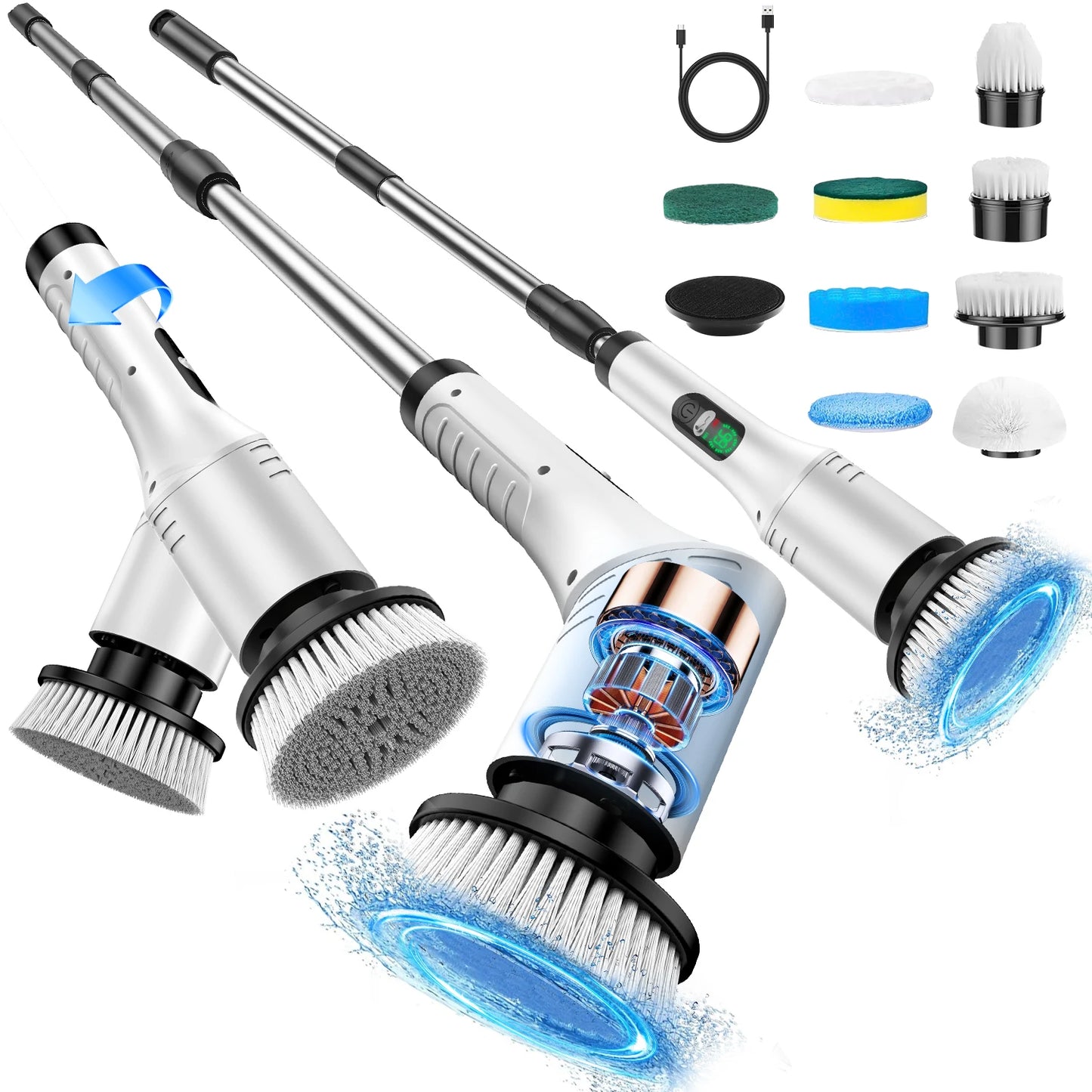 Electric cleaning brush, waterproof long-handle, multi-functional household floor brush, electric brush, floor scrubber