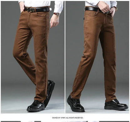 Autumn 96% Cotton Men's Stretch Slim Jeans Army Green Soft Comfortable Casual Straight Denim Pants Trousers Large Size 42