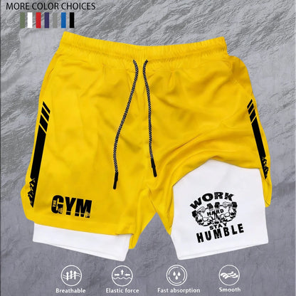 Men 2 in 1 Double Deck Marathon Running Shorts Fitness Training Pants Men's Racing Shorts Gym Wear Jogging Workout Sports Shorts