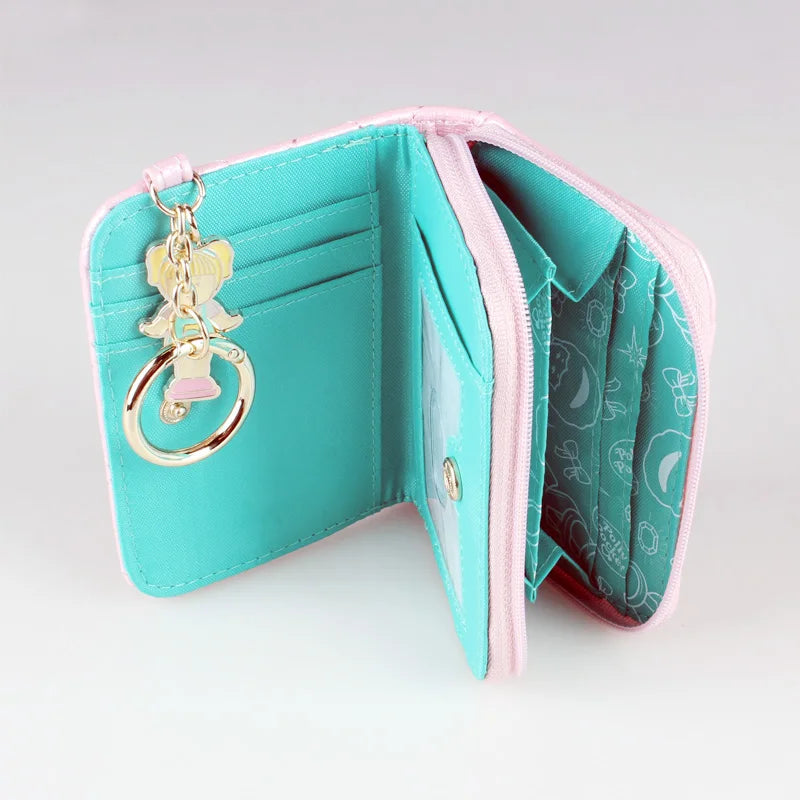 Pink Stitched Cute Zipper Wallet High-Quality Fashion Individual Card Holder with Zero Money Window for ID Cards