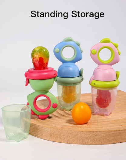 Rotating Push-type Food Grade Silicone Fruit and Vegetable Feeder For Infants Baby, Dinosaur Shape Toddlers Supplementary Food F