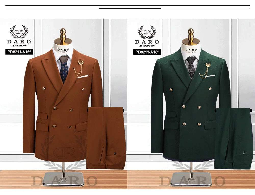 DAROuomo 2026 Men's Slim Fit Formal Business Suit 2Pcs Set - DR8211 (Jacket + Pants) for Work Wear