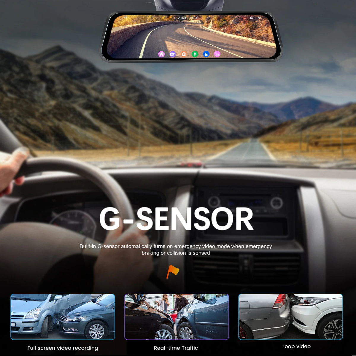 Podofo 4K Dashcam 9.66'' Mirror Dash Car Camera Rear Camera  Video Recorder Night Vision Loop Recording G Sensor 24H Parking Monitoring