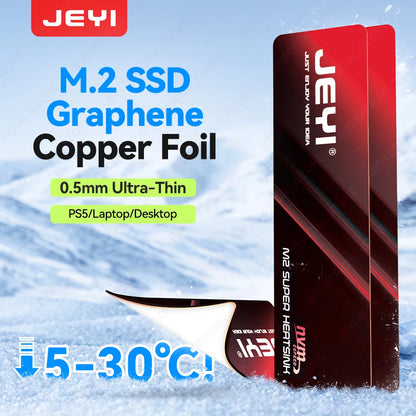 JEYI M.2 2280 SSD Graphene Copper Heatsink - Ultra Thin 0.5mm High Thermal Conductivity Cooling Pad for NVMe/SATA SSD(1/2/5pc）