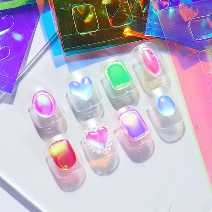 11pcs Aurora Glass Nail Foil Sticker Ice Cube Broken Glass Paper Iridescent Nail Film Decals Chameleon Reflective Nail Stickers