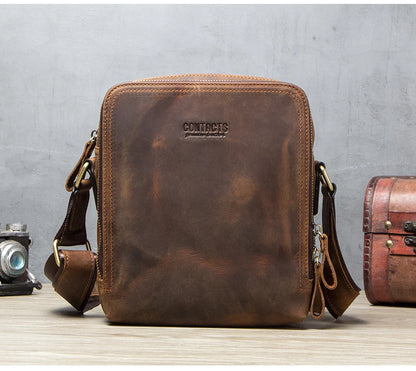 CONTACT'S Genuine Leather Men's Messenger Bag Vintage Sling Shoulder Bags for 7.9" iPad Mini High Quality Male Crossbody Bag Men