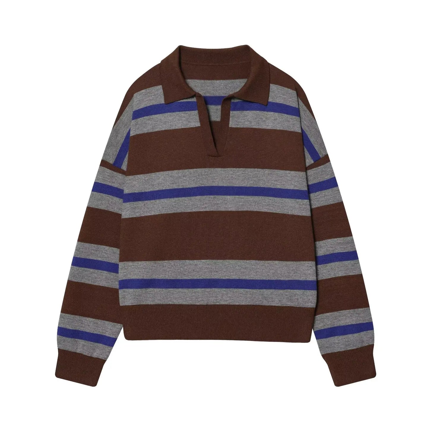 Sweater knitted Pullover Women's Spring 2026 New Fashion Striped Loose Polo neck Warm Women Sweater Chic Youth Holiday Pullover