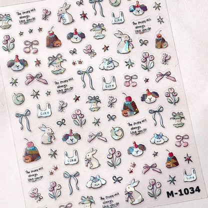 Colorful 5D Happy Birthday Nail Art Sticker Cake Candle Numbers Musical Note Cute Bear Stars Cherry Self Adhesive Manicure Decal