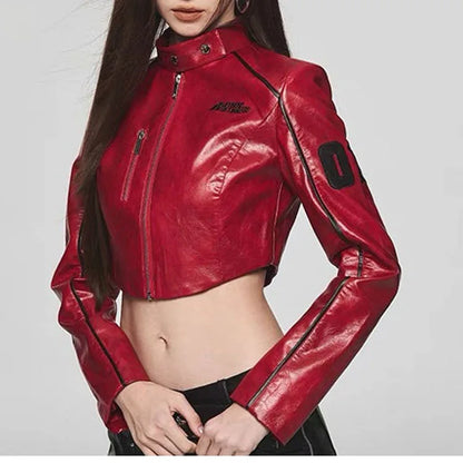 Hot Sale High Street Crop Jacket Hip Hop Streetwear Casual Short Leather Coat Zipper Fall Women Casual PU Jackets Girls Outwear