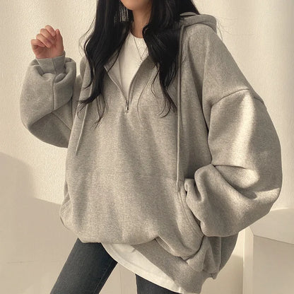 2024 Harajuku Loose Pullover Women Hoodie Oversized Top Summer Zip Up Sweatshirt Female Casual Long Sleeve Pocket Hooded