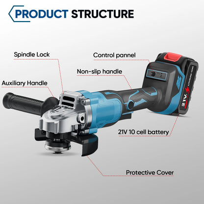 12000RPM 125MM Brushless Electric Angle Grinder Variable Speed Cutting Machine Woodworking Tool for Makita 18v Battery Pin