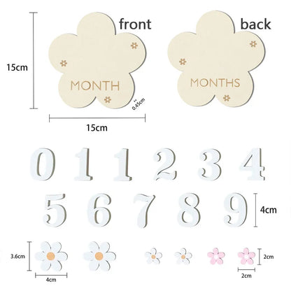 Wooden Flower Milestone Card Set, Wooden Milestone Birth Signs, Photography Milestone Cards, Growth Cards from 1 Month to 1 Year, Pregnancy Journey Milestone Photo Props, Christmas, New Year Gifts