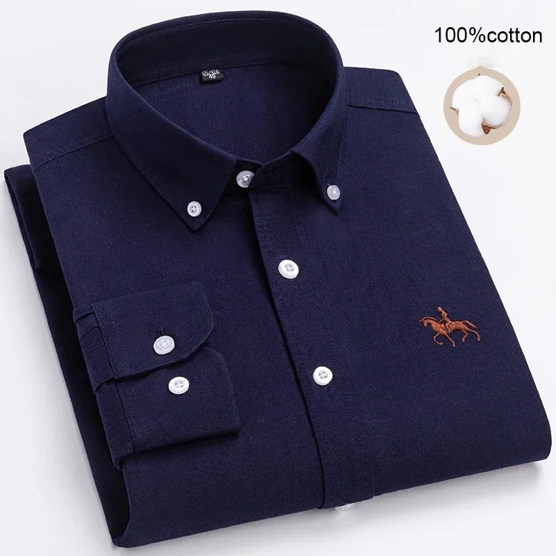 Large Size Full Men's Shirts 100% Pure Cotton Oxford Business Casual Shirt Soft Slim Fit Formal Plain Shirt Long Sleeve Clothes