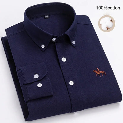 Large Size Full Men's Shirts 100% Pure Cotton Oxford Business Casual Shirt Soft Slim Fit Formal Plain Shirt Long Sleeve Clothes